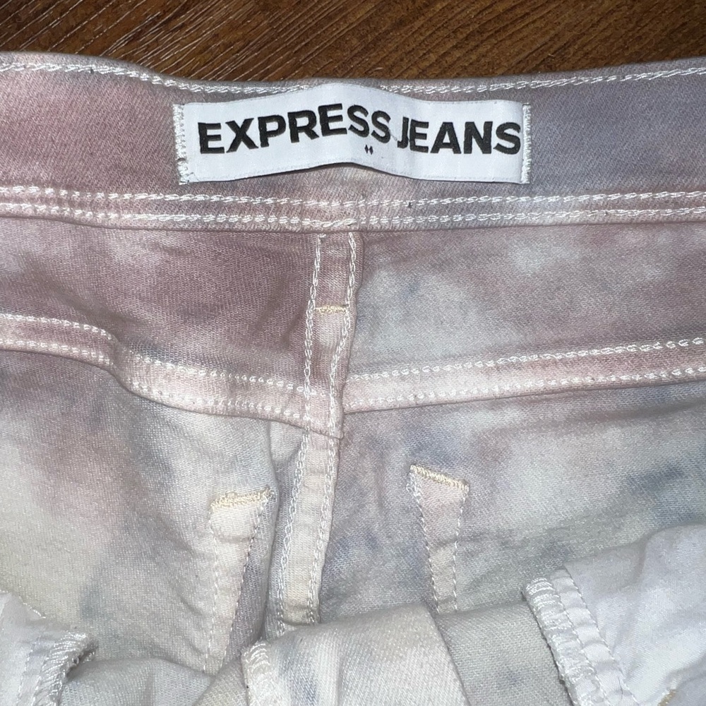 LAST CALL Express Gray Marble Tie Dye Boho Distress Crop Legging Mid Rise Size 8 - Picture 10 of 13
